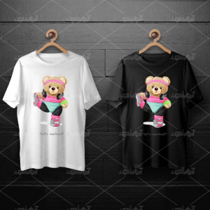 طرح لایه باز خرس تدی با لباس ورزشی و هدفون برای چاپ روی انواع تیشرت